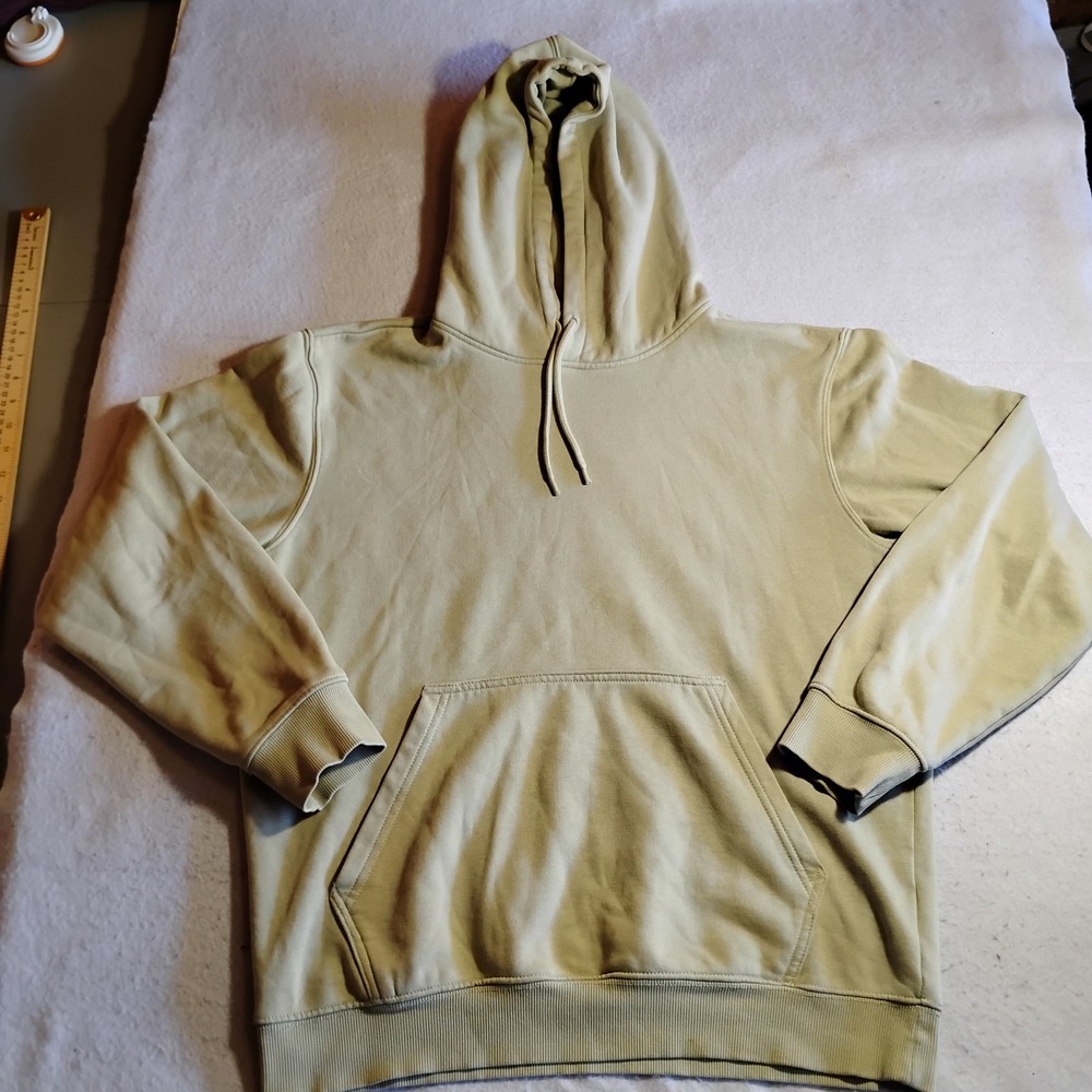Weekday Hoodie Mens Small Beige Cotton Blend Fleece Pullover